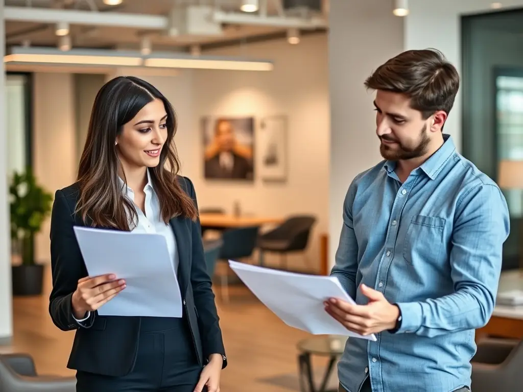 A professional consultant discussing visa options with a client in a modern office.